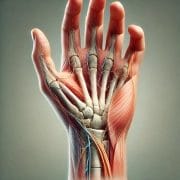 DALL·E 2025-03-11 07.34.29 – A highly detailed and realistic medical illustration of carpal tunnel syndrome. The image should depict a human hand with the palm facing up, showing