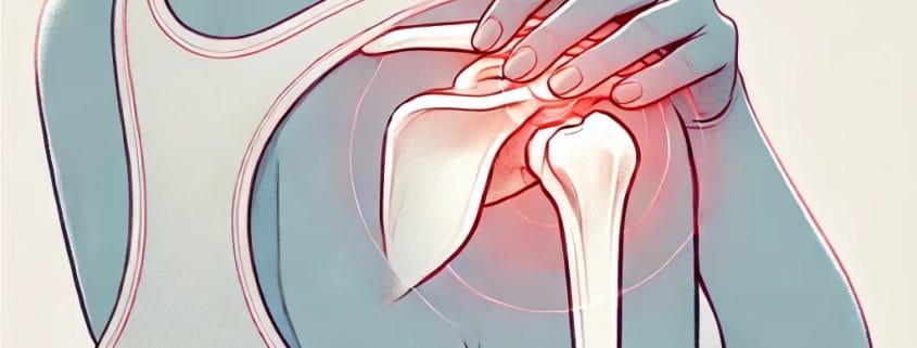persona con dolor en el hombro al levantar el brazo.